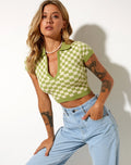 Tamma Crop Top in Crochet Checkerboard Green and Cream